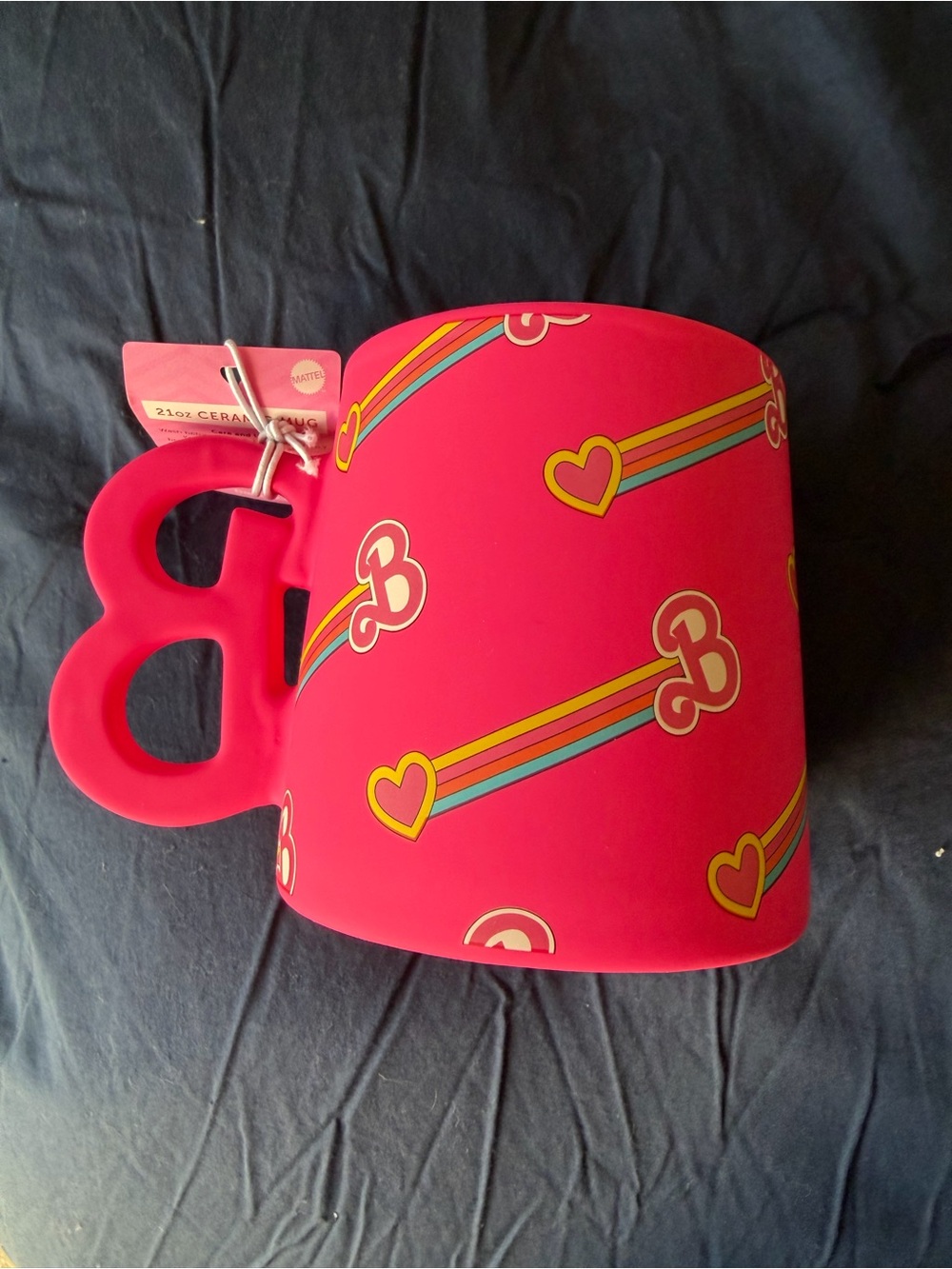 Barbie Hot Pink Ceramic Mug with Rainbow Heart Accent